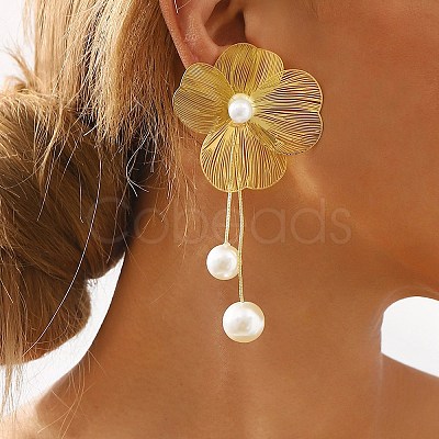 Flower Alloy Dangle Stud Earrings EJEW-L096-005G-1