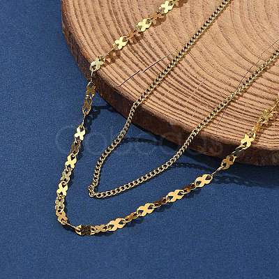 304 Stainless Steel 8 Shaped Link Chain Double Layered Necklaces for Women NJEW-U050-02D-G-1