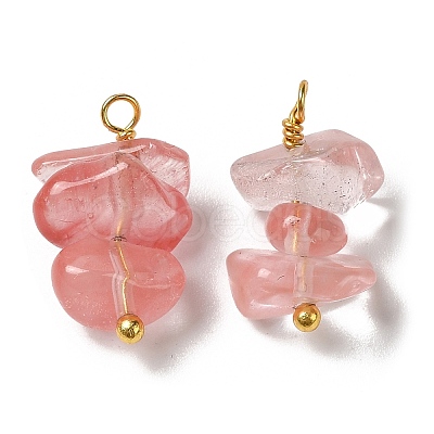Cherry Quartz Glass Pendants KK-P242-31G-07-1
