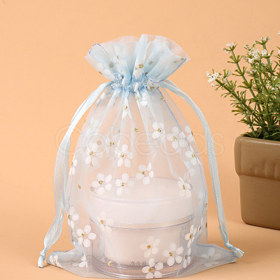 Rectangle Organza Drawstring Bags CON-PW0001-062A-03-1