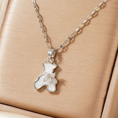 Cute Mini Cartoon Bear Brass Cubic Zirconia Pendant Necklaces for Women JK9579-1-1