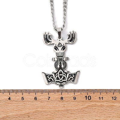 201 Stainless Steel Viking Mjolnir Thor Hammer Pendant Twisted Chain Necklaces for Men NJEW-S440-05AS-1
