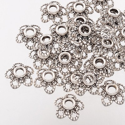 5-Petal Flower Tibetan Silver Fancy Bead Caps AA484-1