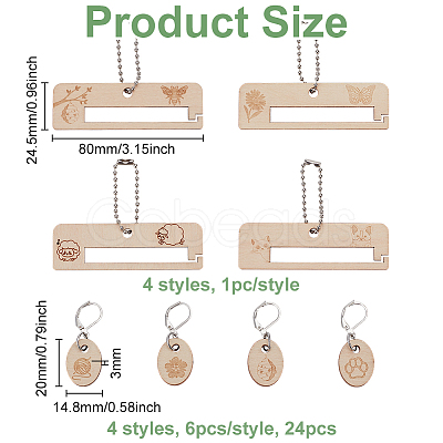 Oval Wooden Pendant Locking Stitch Markers and Frame HJEW-FG00009-1