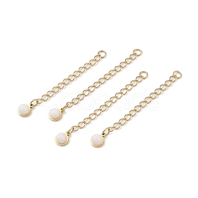 Ion Plating(IP) 316 Surgical Stainless Steel Curb Chain Extender with Natural White Jade Round Charm STAS-A097-01G-09-1
