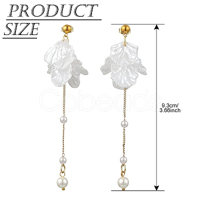 Acrylic Pearl Petal & Shell Pearl Bead Stud Dangle Earrings EJEW-YW00005-1