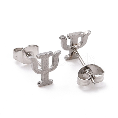 Non-Tarnish 304 Stainless Steel Greek Letter Psi Stud Earrings EJEW-G318-04P-1