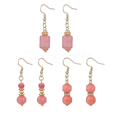3 Pairs 3 Styles Natural Rhodochrosite Dangle Earrings EJEW-JE06631-1