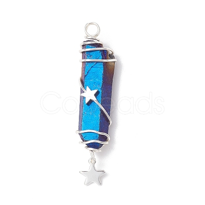 3Pcs 3 Styles Electroplated Natural Quartz Crystal Pointed Copper Wire Wrapped Pendants PALLOY-JF03767-03-1