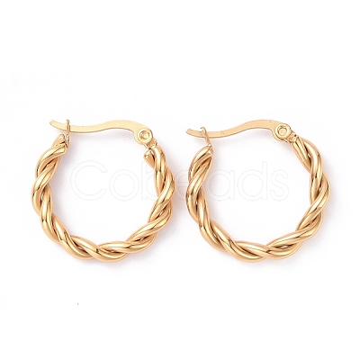 Iron Plating(IP) 304 Stainless Steel Twist Rope Hoop Earrings for Women Hand Polished EJEW-G298-07A-G-1