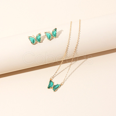 Butterfly Acrylic Rhinestone with Iron Pendant Necklaces & Stud Earrings Sets for Women WGFFCAF-02-1
