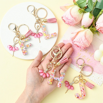 Letter A~Z Transparent Glitter Resin Pendant Keychains KEYC-FZ00024-26-1