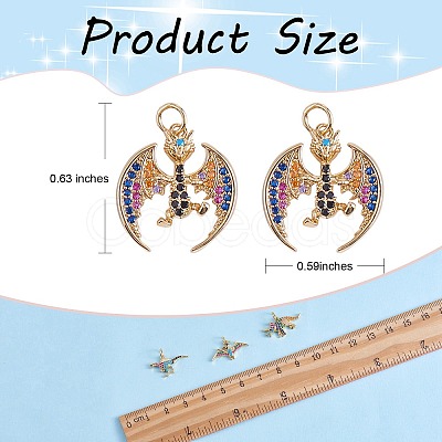 6Pcs 6 Style Rack Plating Brass Micro Pave Colorful Cubic Zirconia Pendants ZIRC-SZ0004-85-1
