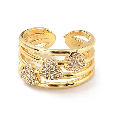 Heart Cubic Zirconia Cuff Finger Ring for Valentine's Day X-RJEW-C004-04-RS-1