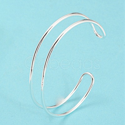 Rack Plating Brass Double Lines Cuff Bangles for Women BJEW-M304-01S-1
