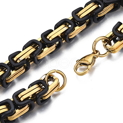 Ion Plating(IP) Two Tone 201 Stainless Steel Byzantine Chain Bracelets BJEW-S057-86A-01-1