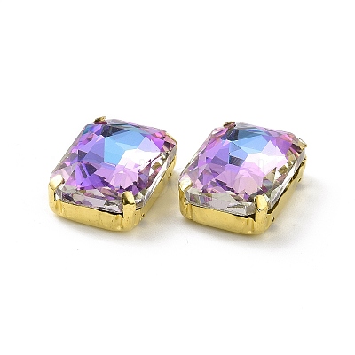 Rectangle Octagon Shape Sew on Glass Rhinestone DIY-E062-01G-01-1