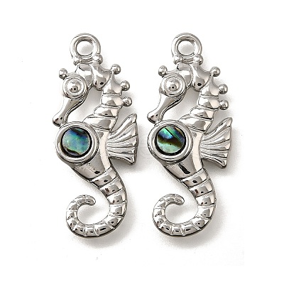 304 Stainless Steel Pave Natural Paua Shell Pendants STAS-C122-21D-01P-1