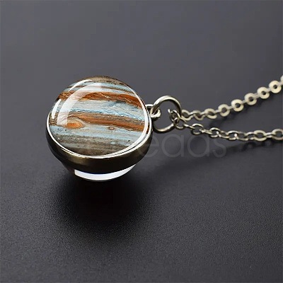 Luminous Round Alloy with Glass Planet Pendant Necklaces FS-WG4A1FF-04-1