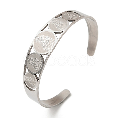 Religion 201 Stainless Steel Cuff Bangles for Women BJEW-F507-02P-1