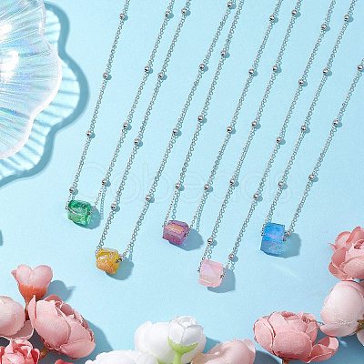 Electroplated Raw Natural Quartz Pendant Necklaces NJEW-JN04967-1