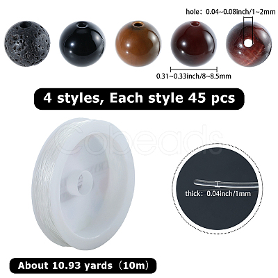 DIY Natural Black Onyx & Lava Rock & Tiger Eye Round Beads Bracelets Making Kits DIY-SC0030-25-1