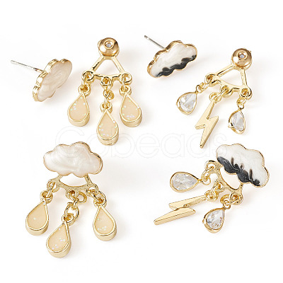 2 Pairs 2 Styles Cloud & Teardrop Alloy Enamel Stud Earrings for Women EJEW-TA0001-50-1