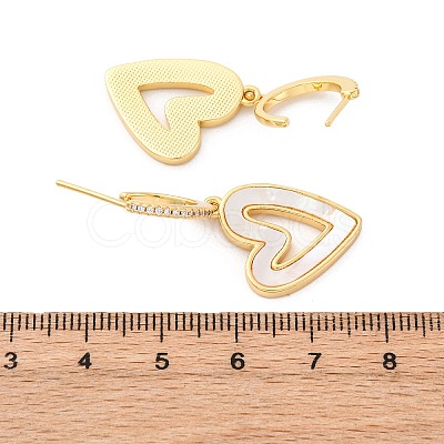 Heart Brass Micro Pave Clear Cubic Zirconia Dangle Stud Earrings KK-D363-12C-G-1