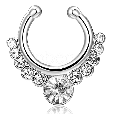 Personality Brass Cubic Zirconia Clip-on Nose Septum Rings AJEW-EE0002-001P-01-1