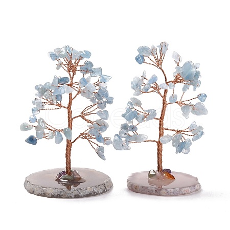 Natural Aquamarine Chips & Agate Pedestal Display Decorations DJEW-A001-04H-1