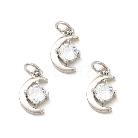 Rack Plating Brass Micro Pave Clear Cubic Zirconia Pendants KK-E081-11P-1