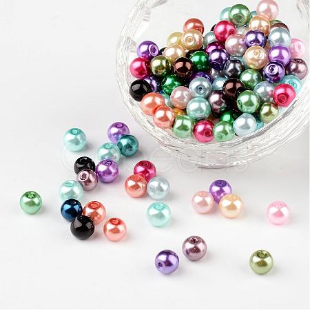 Mixed Pearlized Glass Pearl Round Beads X-HYC002-1