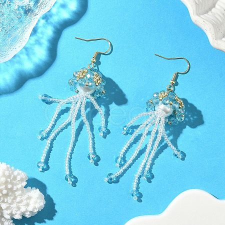 304 Stainless Steel Glass Seed Beads Jellyfish Dangle Earrings EJEW-MZ00553-05-1