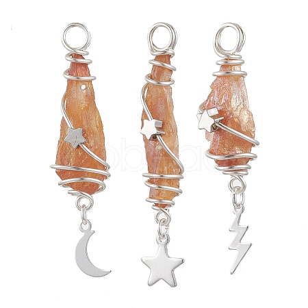 3Pcs 3 Styles Electroplated Natural Quartz Crystal Nuggets Copper Wire Wrapped Pendants PALLOY-JF03128-10-1