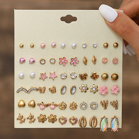 30Pairs Alloy & Plastic Imitation Pearl & Rhinestone Stud Earring Sets WGF62EF-15-1