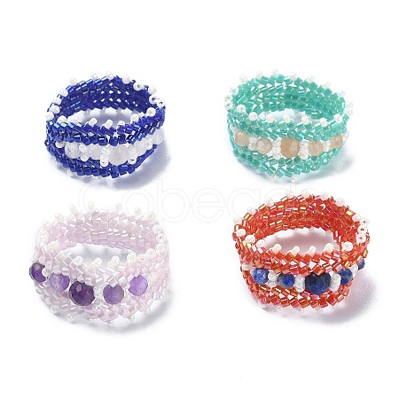 Glass Seed Bead Braided Rings RJEW-MZ00006-1