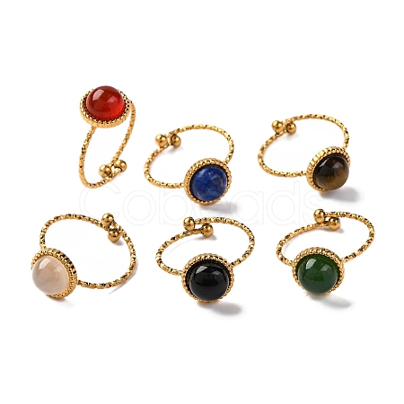 Round Natural Mixed Stone Finger Rings RJEW-Q822-01G-1