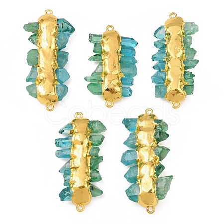 Electroplated Two Tone Natural Quartz Crystal Nuggets Beaded Connector Charms KK-H516-18G-03-1