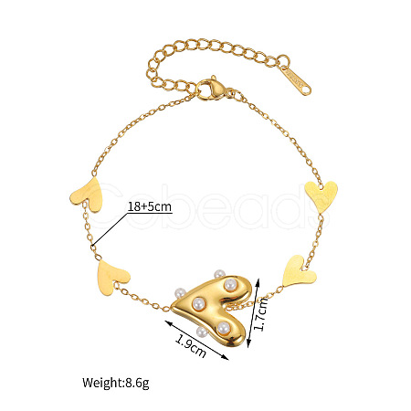 304 Stainless Steel & Plastic Pearl Link Bracelets WGC0E81-01-1