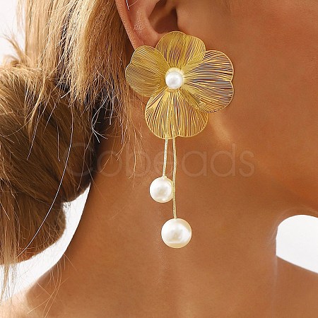 Flower Alloy Dangle Stud Earrings EJEW-L096-005G-1