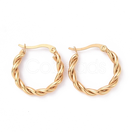 Iron Plating(IP) 304 Stainless Steel Twist Rope Hoop Earrings for Women Hand Polished EJEW-G298-07A-G-1