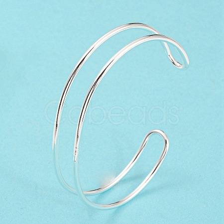 Rack Plating Brass Double Lines Cuff Bangles for Women BJEW-M304-01S-1