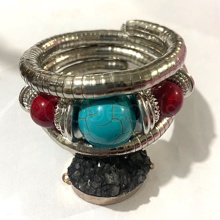 Alloy & Iron & Resin Round Beaded Bangles for Women FS-WG7222A-13-1