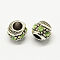 Alloy Rhinestone European Beads, Rondelle Large Hole Beads, Antique Silver, Peridot, 11x10mm, Hole: 5mm