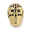 Brass Micro Pave Black Cubic Zirconia Beads, Skull, Real 18K Gold Plated, 12.5x11x8mm, Hole: 1.8mm