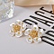 Flower Brass Stud Earring, with Plastic Pearl, for Women, White, Real 22K Gold Plated, 24x24mm