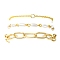 3Pcs 3 Style Aluminium Paperclip & Brass Curb & Imitation Pearl Acrylic Beaded Link Chain Bracelets Set, Stackable Bracelets, Golden, 7~7-5/8 inch(17.7~19.3cm), 1Pc/style