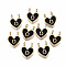 Alloy Enamel Charms, Cadmium Free & Lead Free, Heart with Initial Letters, Light Gold, Black, Letter.O, 14.5x11.5x4.5mm, Hole: 2mm