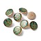 Alloy Enamel Shank Buttons, Flat Round with Tree, Light Gold, Green, 18x7~8mm, Hole: 2mm