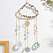 Natural Fluorite Copper Wire Wrapped Cloud Hanging Ornaments, Teardrop Glass Tassel Suncatchers for Home Outdoor Decoration, 420mm